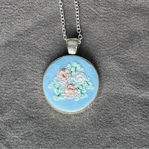 Hand sculpted carnations clay necklace